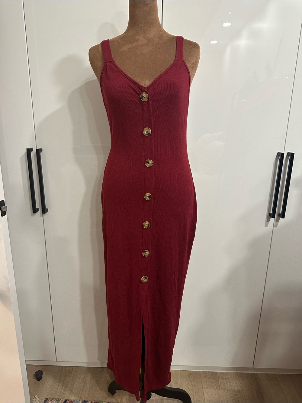 SHEIN Wine Red Button-Front Maxi Dress